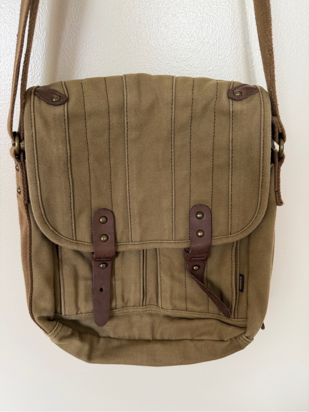 GOOTIUM Camel Khaki Tan Messenger Satchel Canvas Leather Bag